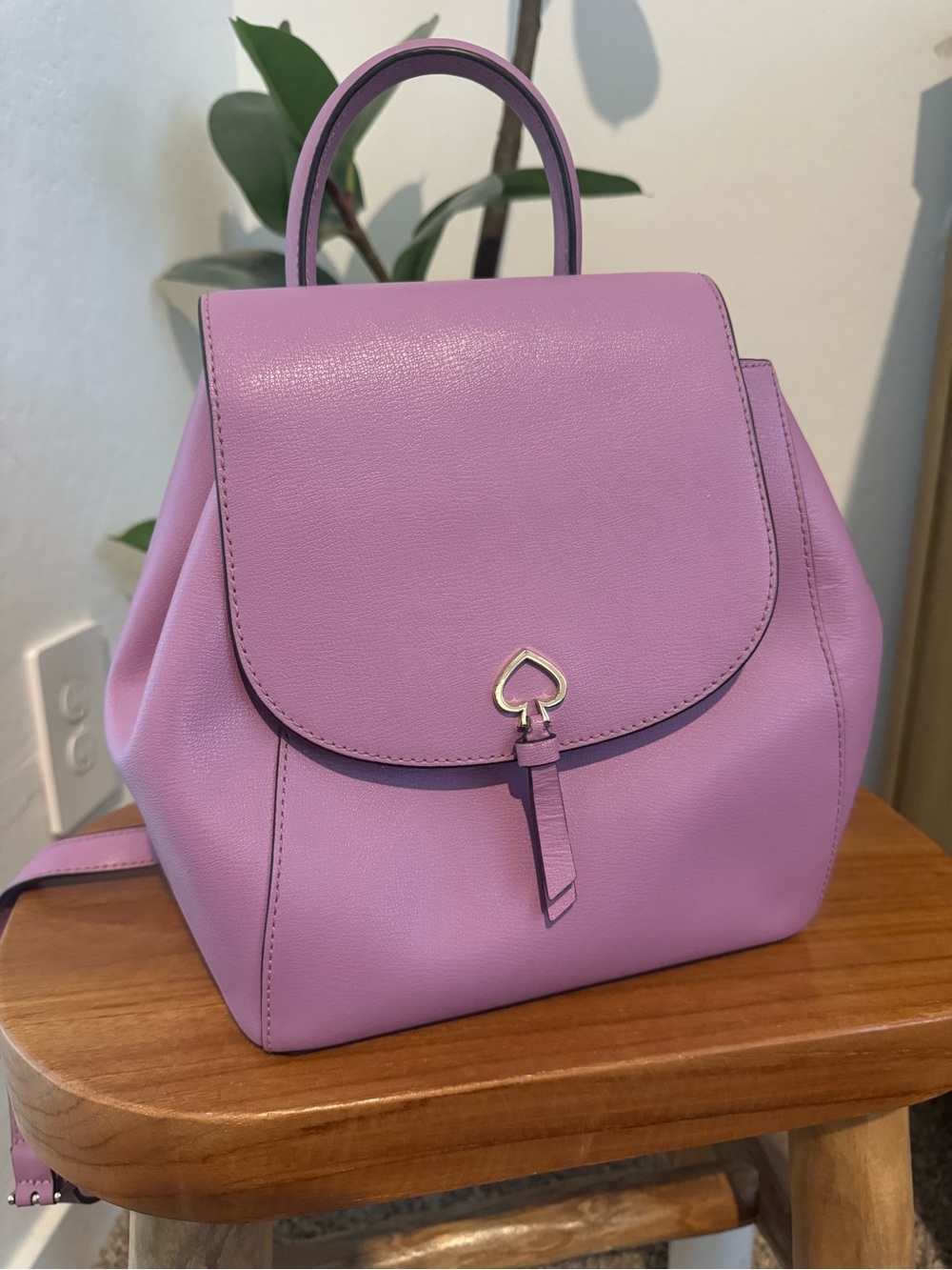 kate spade lilac leather mini backpack with gold spade charm